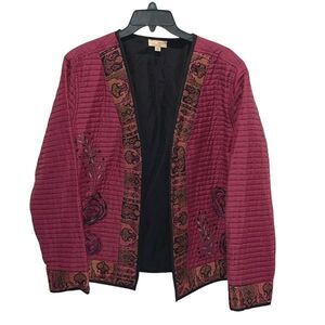 Choices Womens Embellished Quilted Open Front Blazer Jacket Multicolor Large NWT